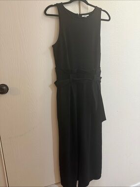 Bar III Black Sleeveless Midi Jumpsuit with Waist Tie